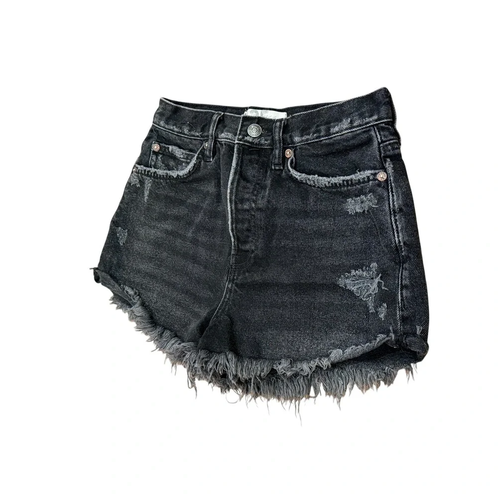 Free People We The Free Blk Distressed Denim Cutoff Shorts Womens 25 Button Fly